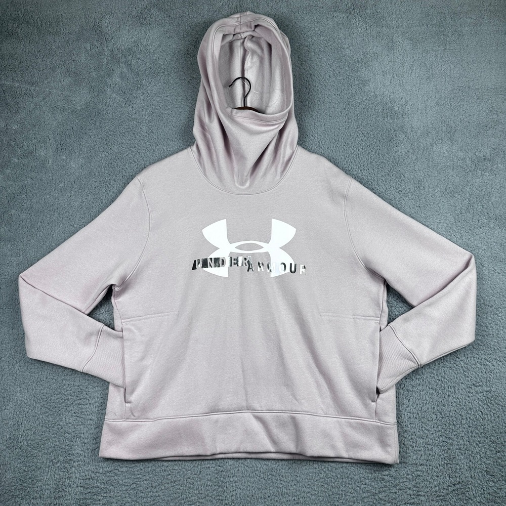Under Armour Funnel Neck Gaiter Hoodie Womens XL Pink Logo Pullover Sweatshirt